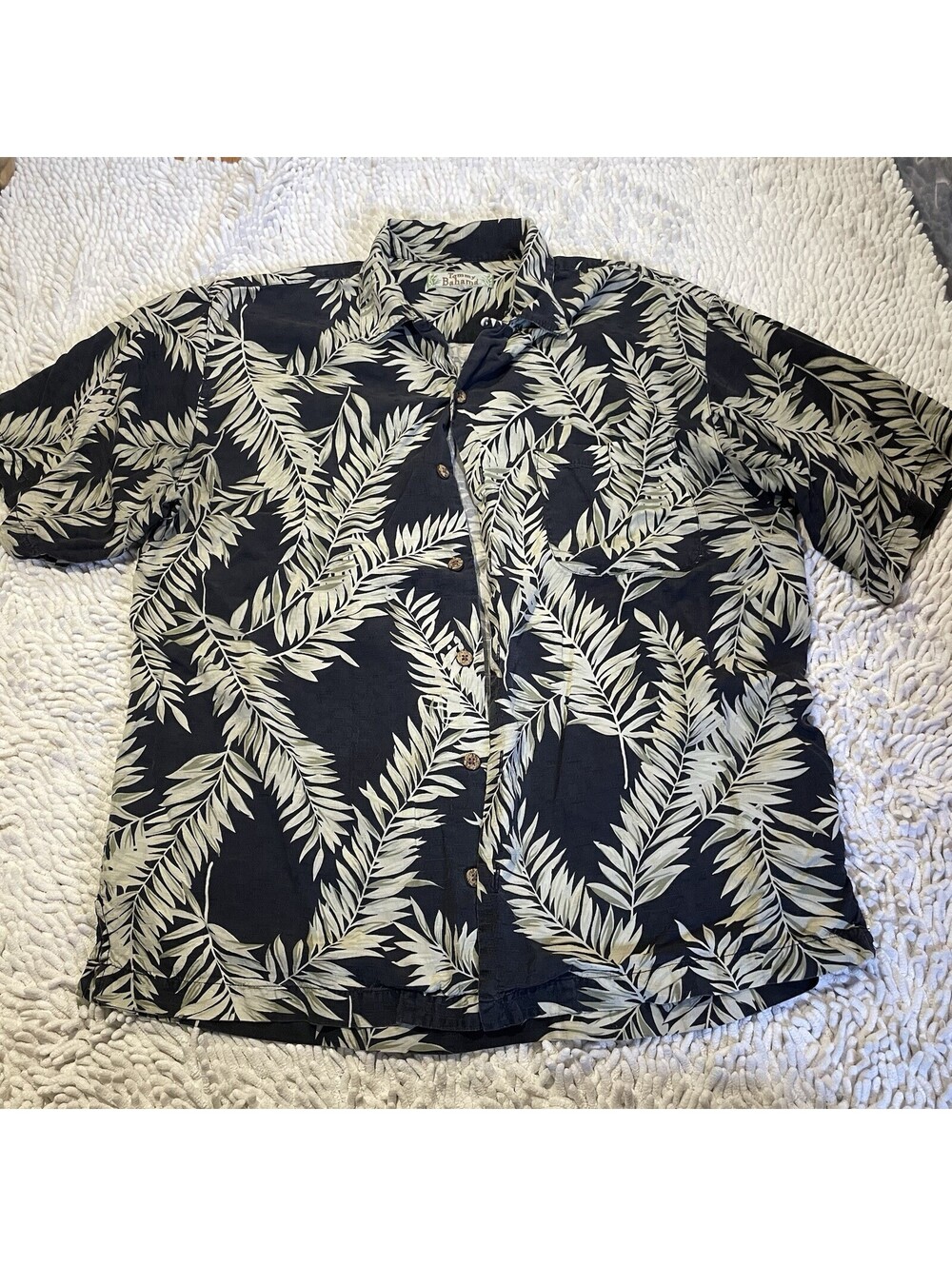 Tommy Bahama Mens L 100% Silk Hawaiian Camp Shirt Black Floral Tropical Aloha
